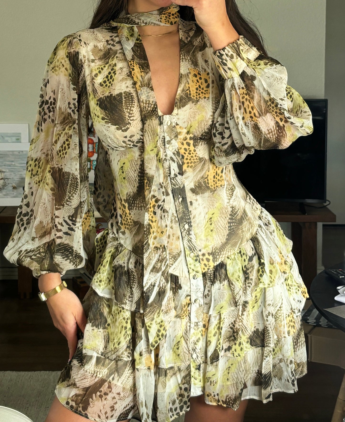 Animal Print Ruffle kjóll - Asos