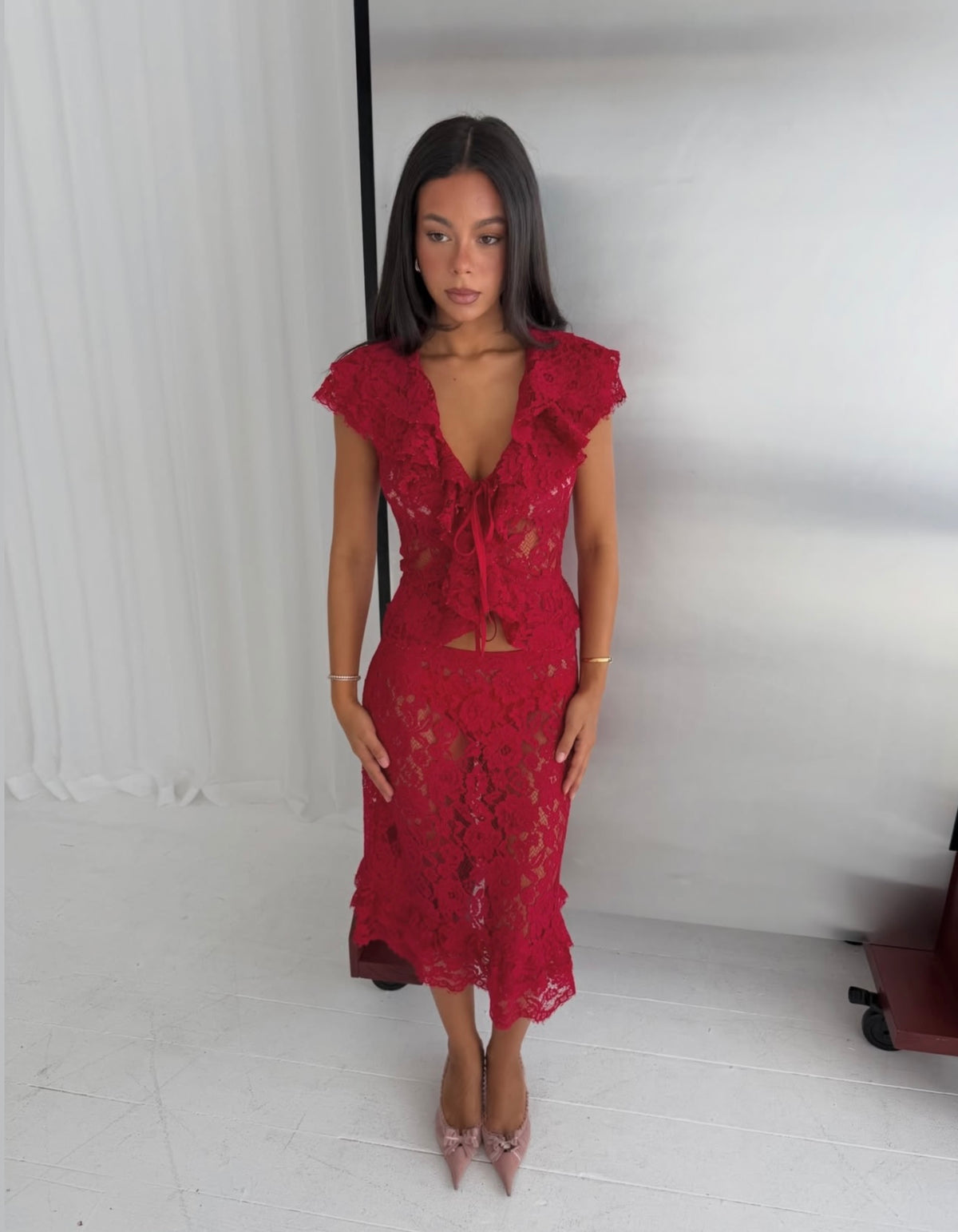 Frill Red Lace Sett - With Harper Lu