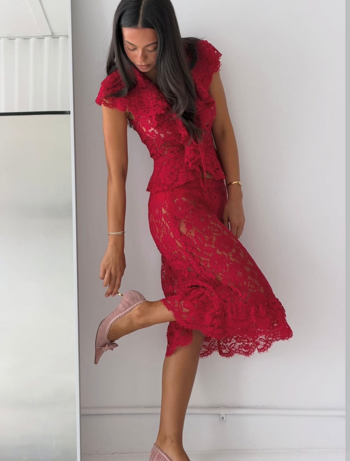 Frill Red Lace Sett - With Harper Lu