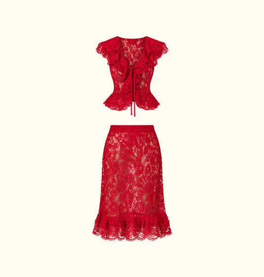 Frill Red Lace Sett - With Harper Lu