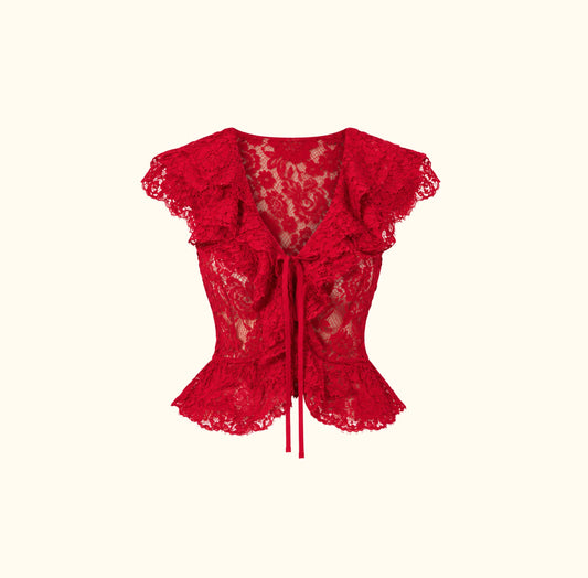 Frill Red Lace Top - With Harper Lu