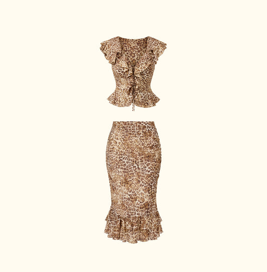 Frill Leopard Silk Sett - With Harper Lu
