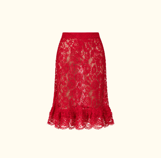 Frill Red Lace Skirt - With Harper Lu